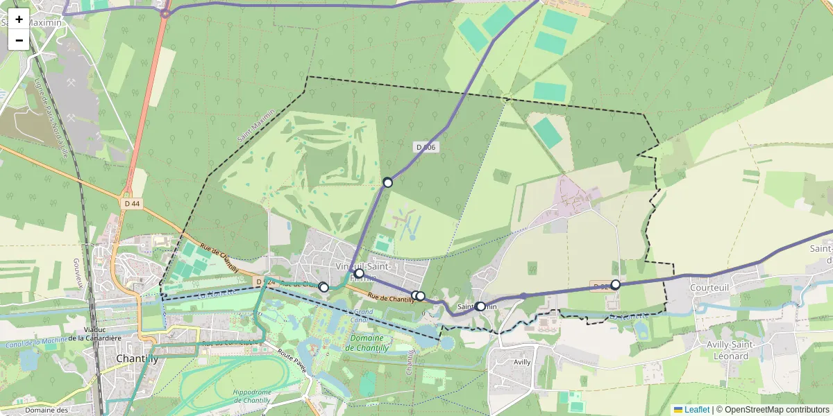 Carte du réseau de transport en commun à Vineuil-Saint-Firmin - lignes de bus et arrêts