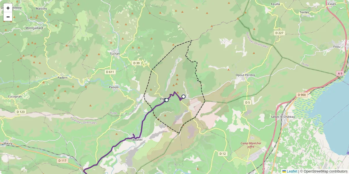 Carte du réseau de transport en commun à Vingrau - lignes de bus et arrêts