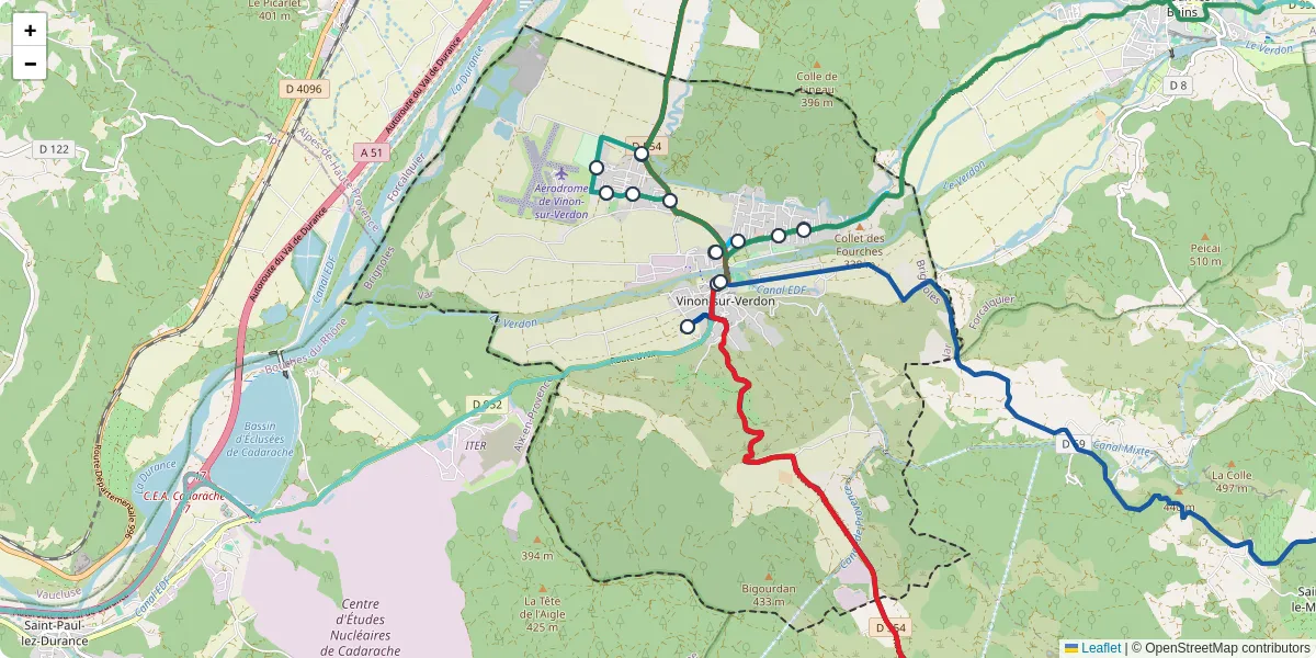 Carte du réseau de transport en commun à Vinon-sur-Verdon - lignes de bus et arrêts