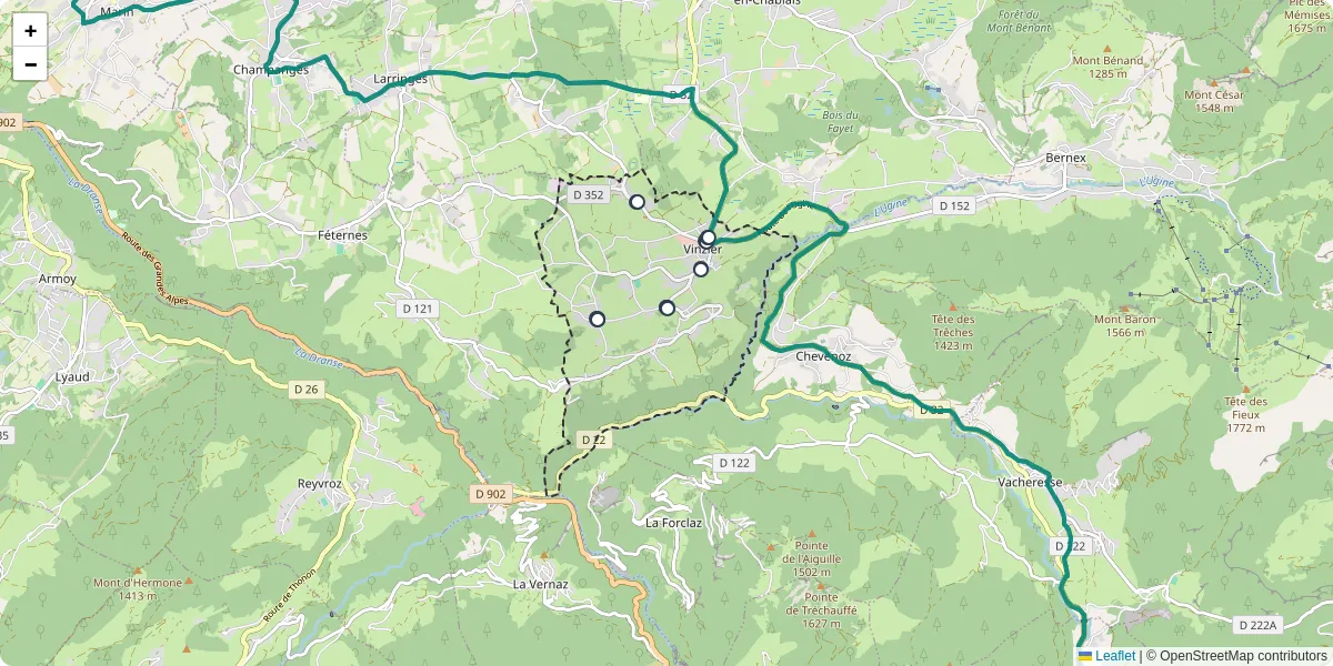 Carte du réseau de transport en commun à Vinzier - lignes de bus et arrêts
