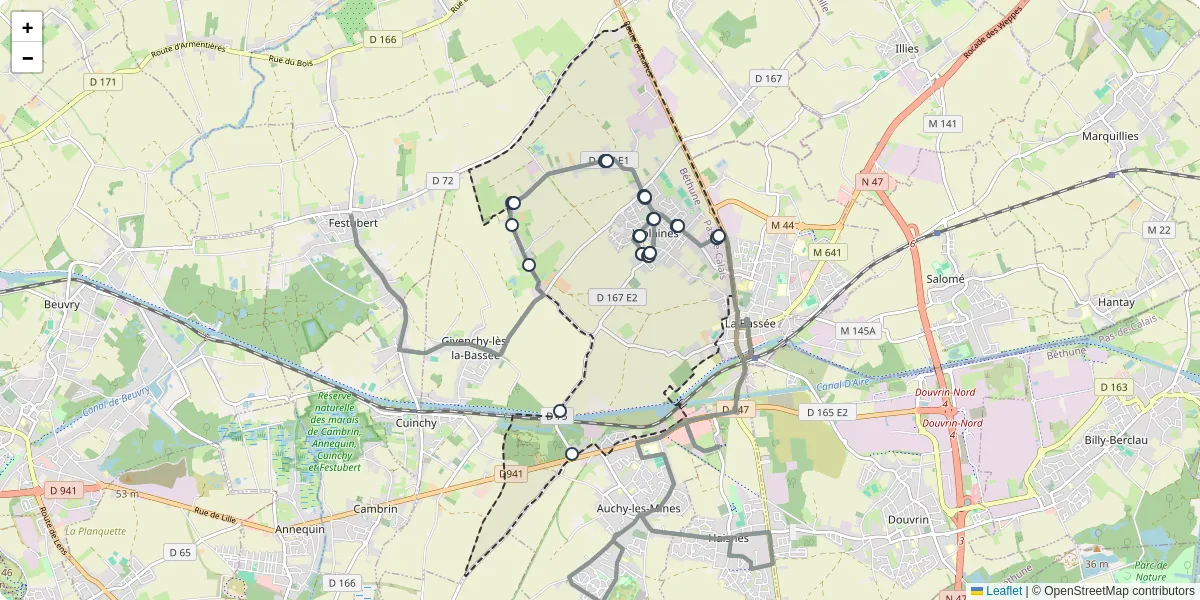 Carte du réseau de transport en commun à Violaines - lignes de bus et arrêts