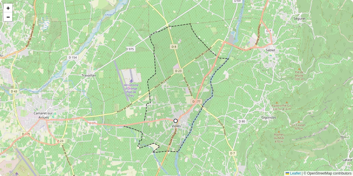 Carte du réseau de transport en commun à Violès - lignes de bus et arrêts