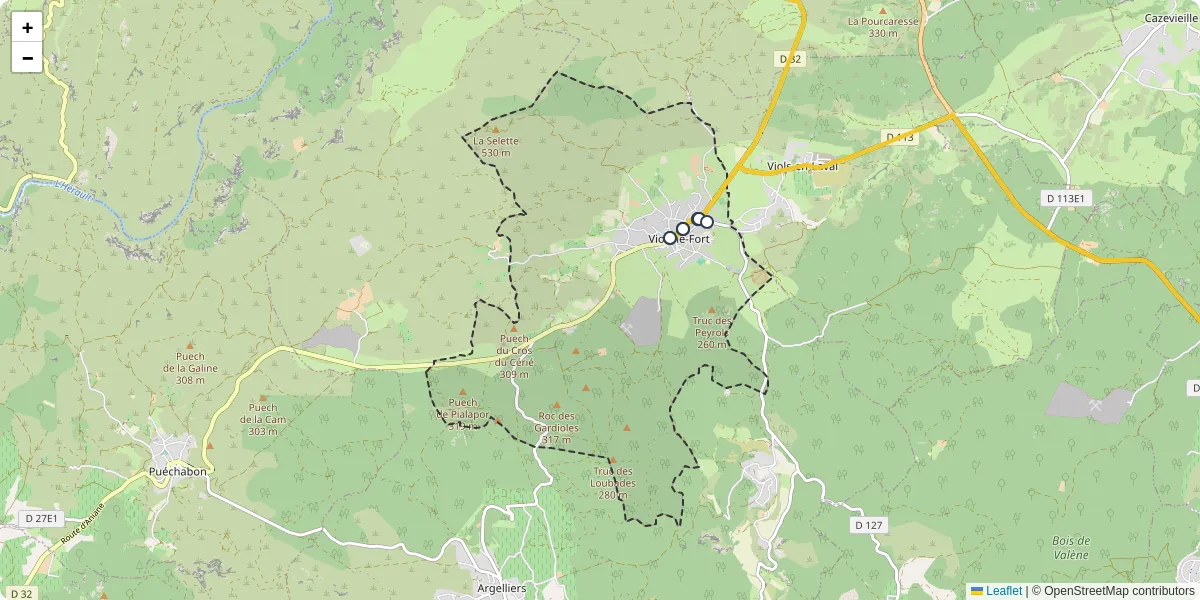 Carte du réseau de transport en commun à Viols-le-Fort - lignes de bus et arrêts