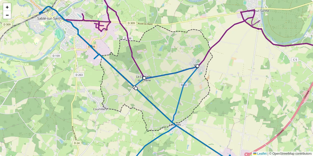 Carte du réseau de transport en commun à Vion - lignes de bus et arrêts