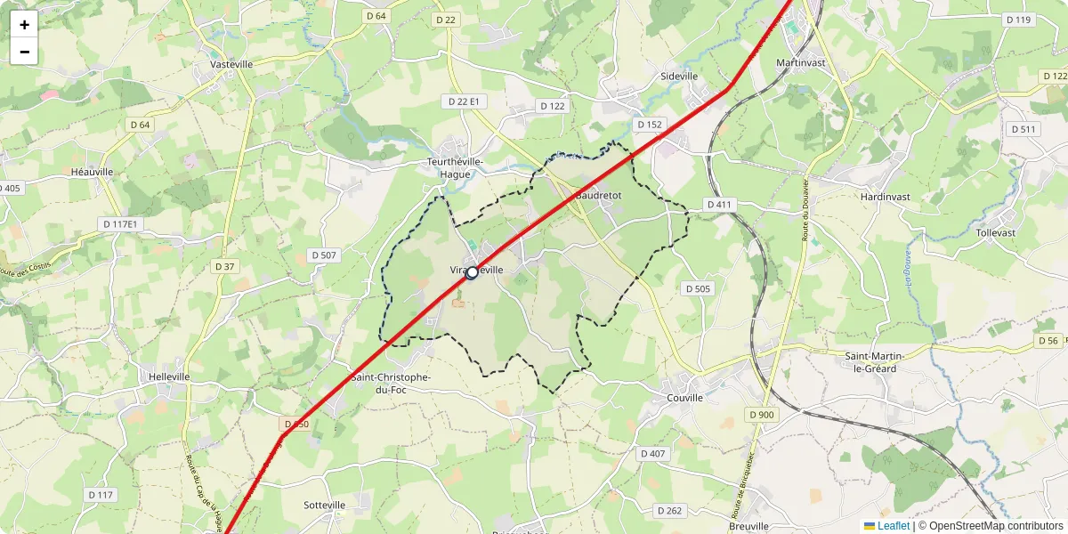 Carte du réseau de transport en commun à Virandeville - lignes de bus et arrêts