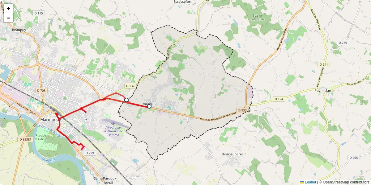 Carte du réseau de transport en commun à Virazeil - lignes de bus et arrêts