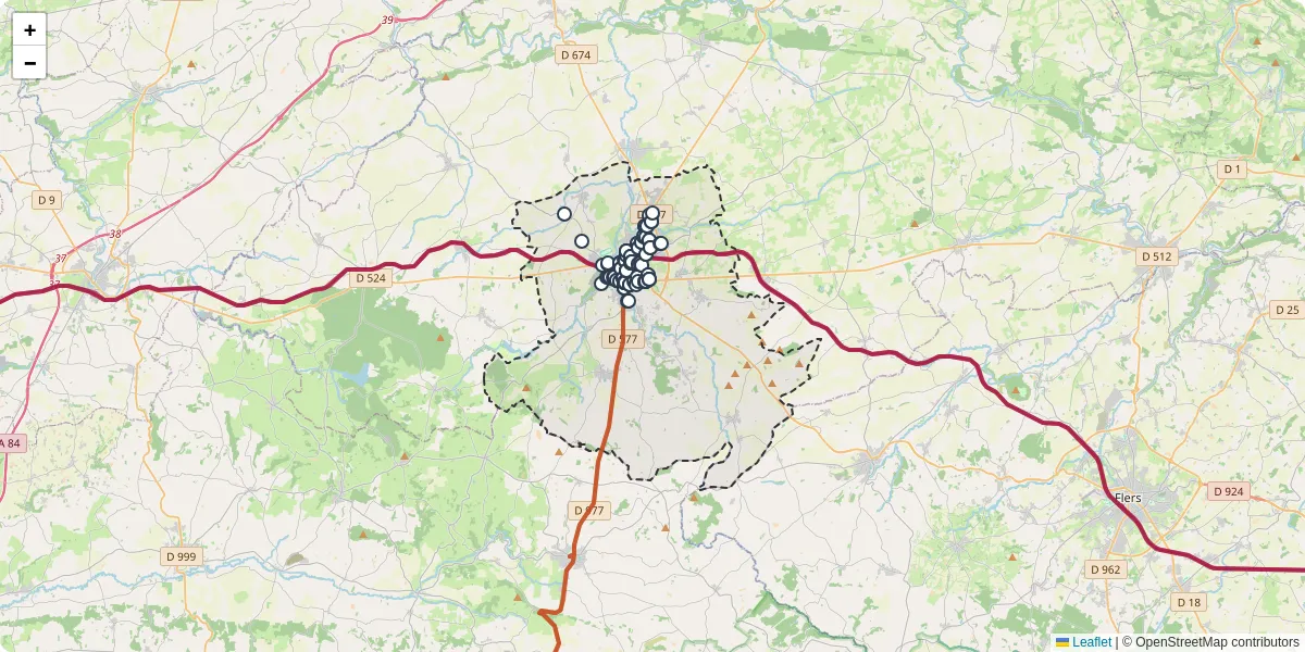 Carte du réseau de transport en commun à Vire Normandie - lignes de bus et arrêts