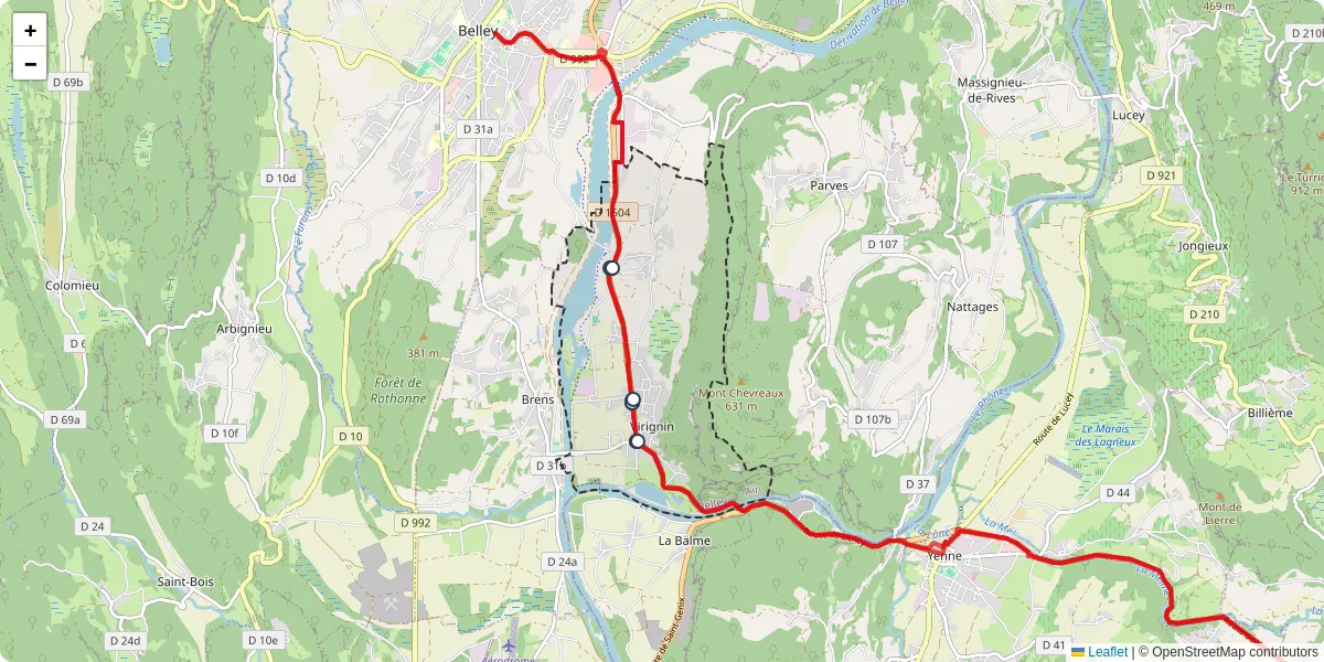 Carte du réseau de transport en commun à Virignin - lignes de bus et arrêts