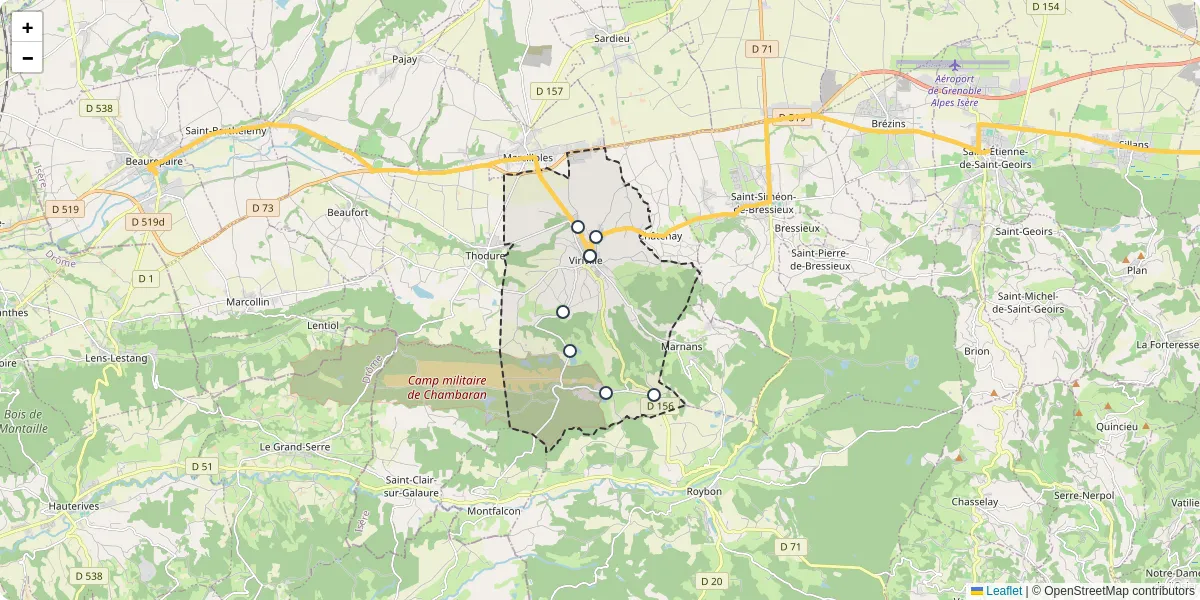 Carte du réseau de transport en commun à Viriville - lignes de bus et arrêts
