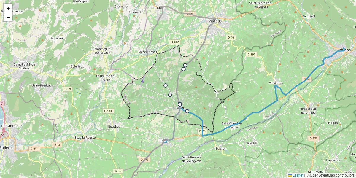 Carte du réseau de transport en commun à Visan - lignes de bus et arrêts