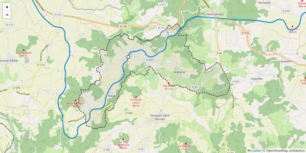 Carte du réseau de transport en commun à Vissac-Auteyrac - lignes de bus et arrêts
