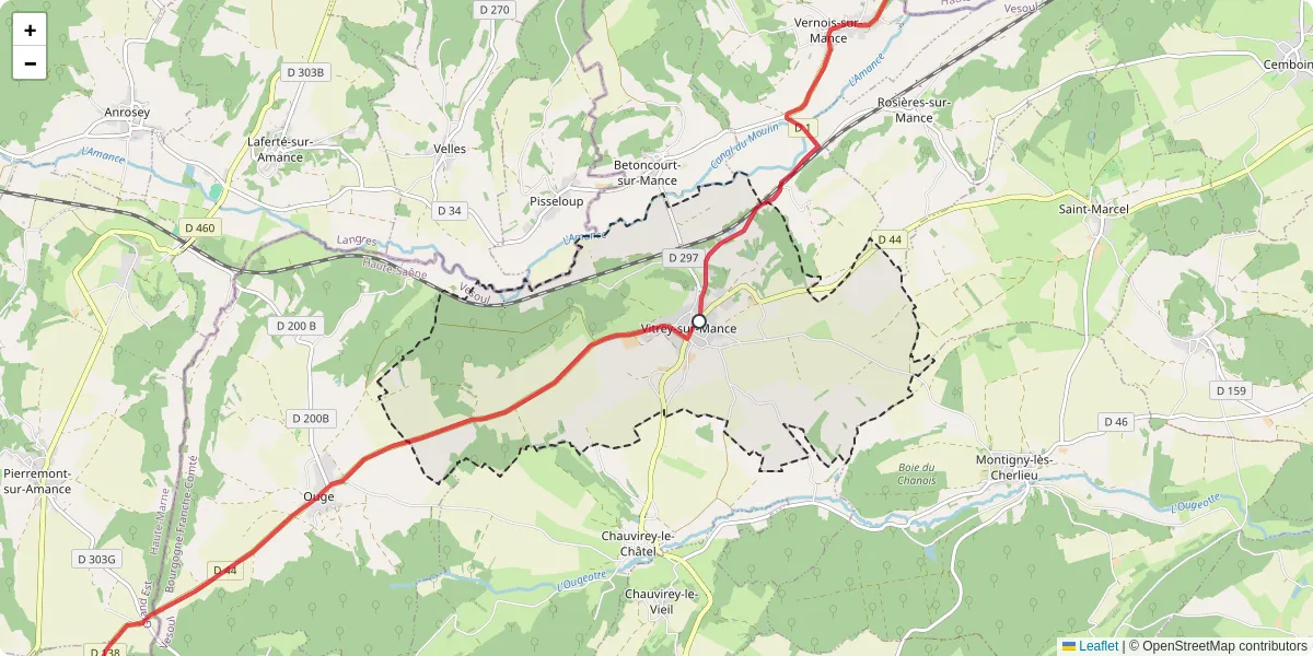 Carte du réseau de transport en commun à Vitrey-sur-Mance - lignes de bus et arrêts