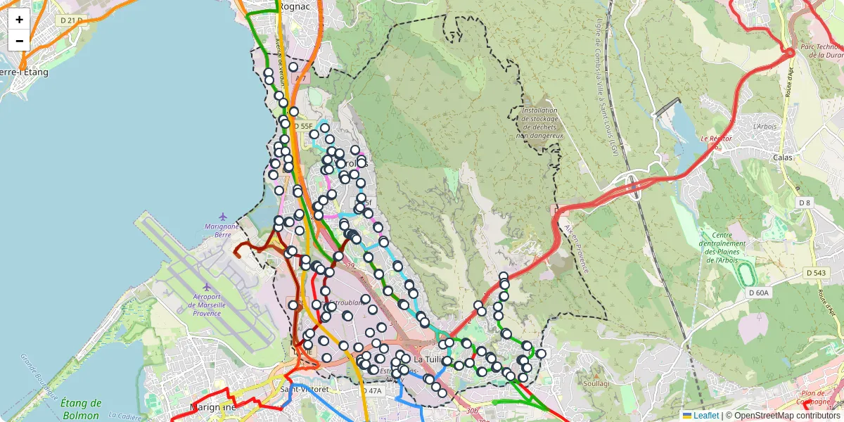 Carte du réseau de transport en commun à Vitrolles - lignes de bus et arrêts