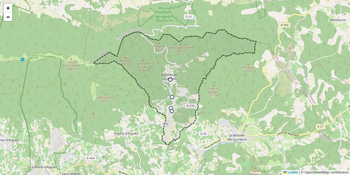 Carte du réseau de transport en commun à Vitrolles-en-Luberon - lignes de bus et arrêts