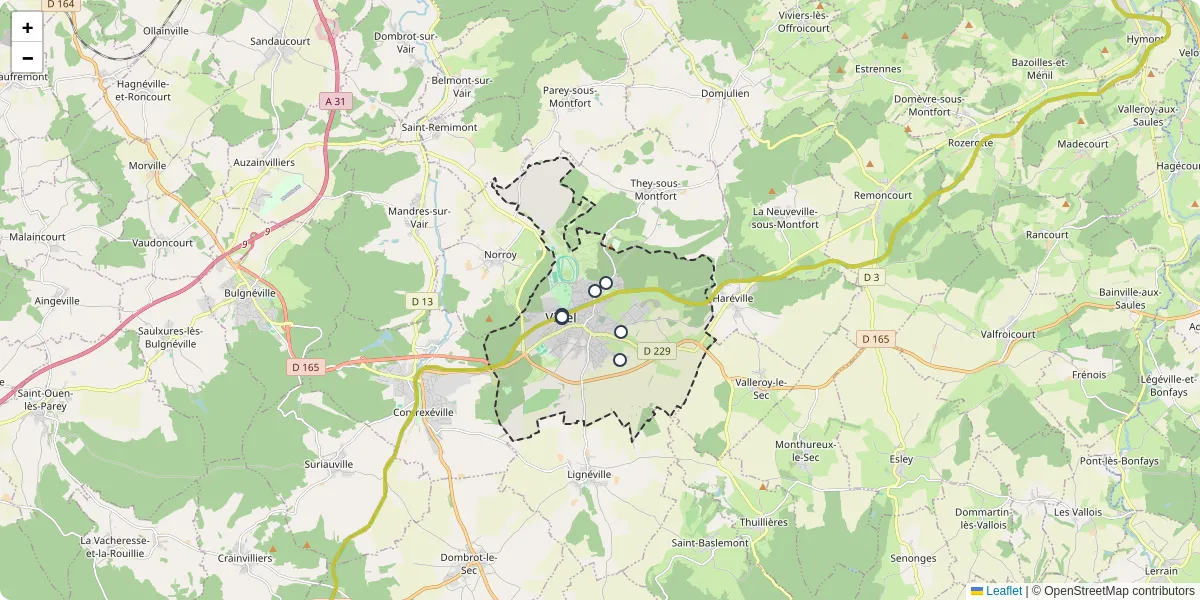 Carte du réseau de transport en commun à Vittel - lignes de bus et arrêts