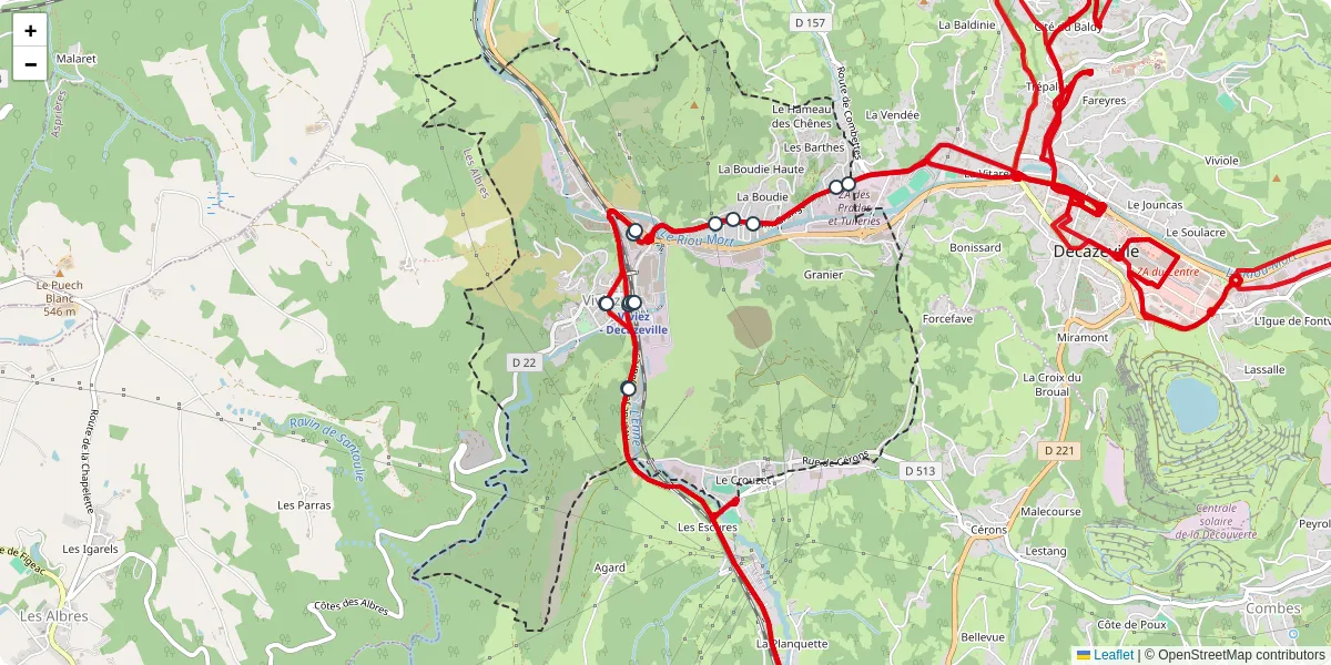 Carte du réseau de transport en commun à Viviez - lignes de bus et arrêts