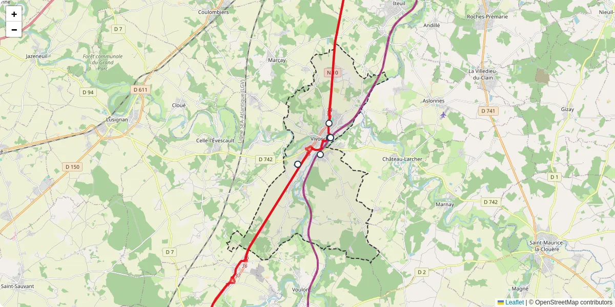 Carte du réseau de transport en commun à Vivonne - lignes de bus et arrêts