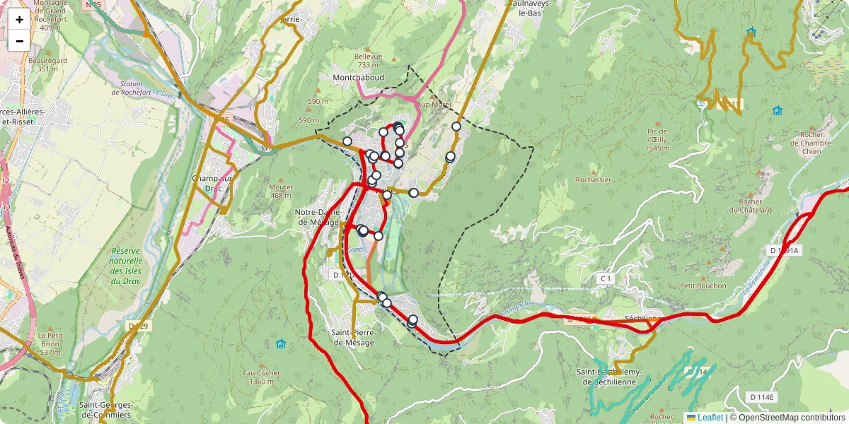 Carte du réseau de transport en commun à Vizille - lignes de bus et arrêts
