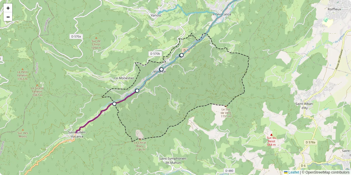 Carte du réseau de transport en commun à Vocance - lignes de bus et arrêts