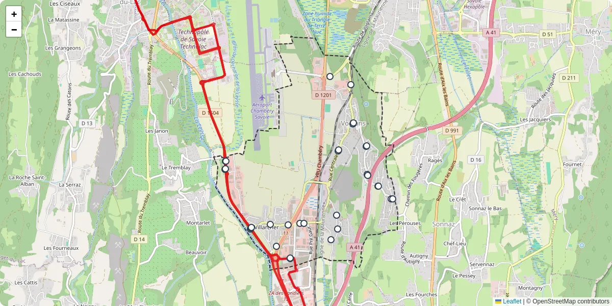 Carte du réseau de transport en commun à Voglans - lignes de bus et arrêts