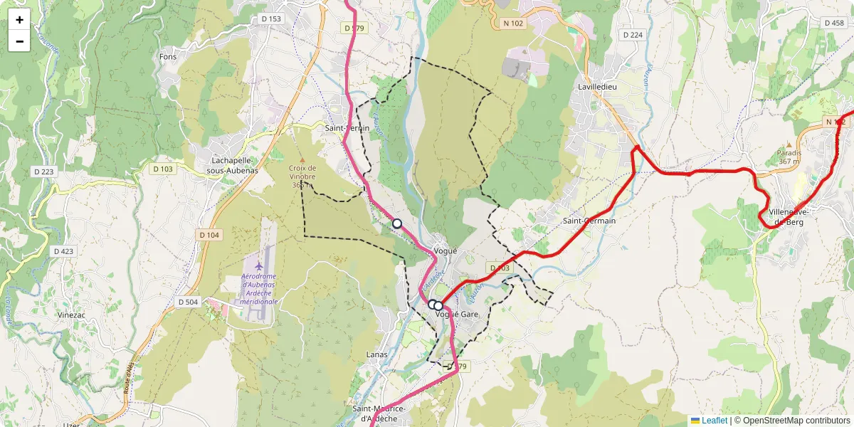 Carte du réseau de transport en commun à Vogüé - lignes de bus et arrêts