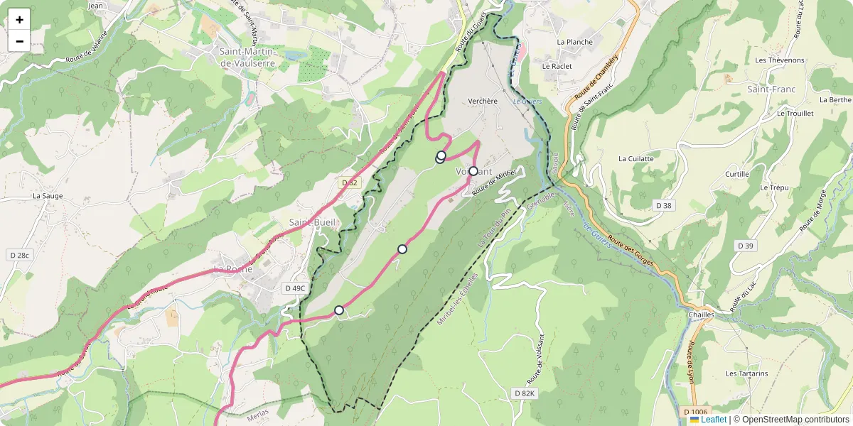 Carte du réseau de transport en commun à Voissant - lignes de bus et arrêts