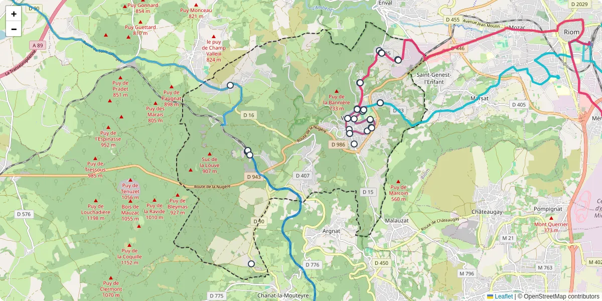 Carte du réseau de transport en commun à Volvic - lignes de bus et arrêts