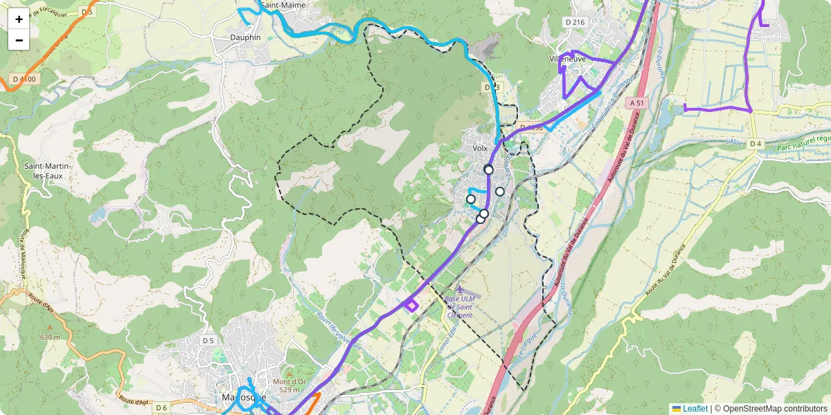 Carte du réseau de transport en commun à Volx - lignes de bus et arrêts