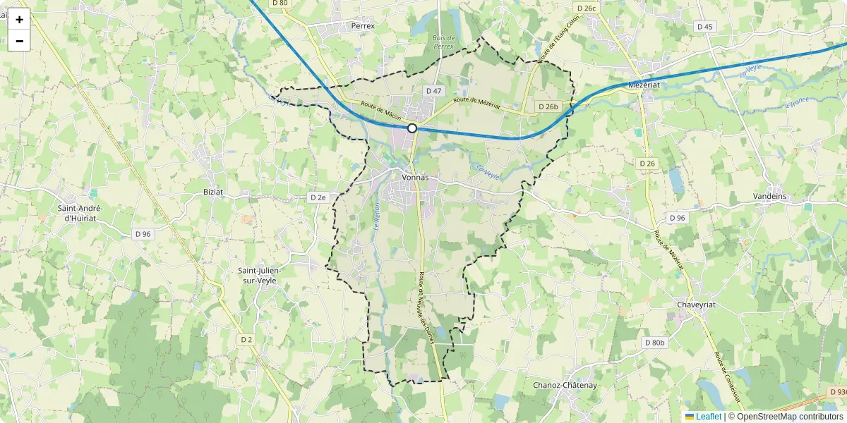 Carte du réseau de transport en commun à Vonnas - lignes de bus et arrêts
