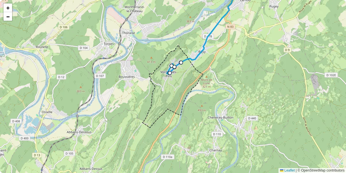 Carte du réseau de transport en commun à Vorges-les-Pins - lignes de bus et arrêts