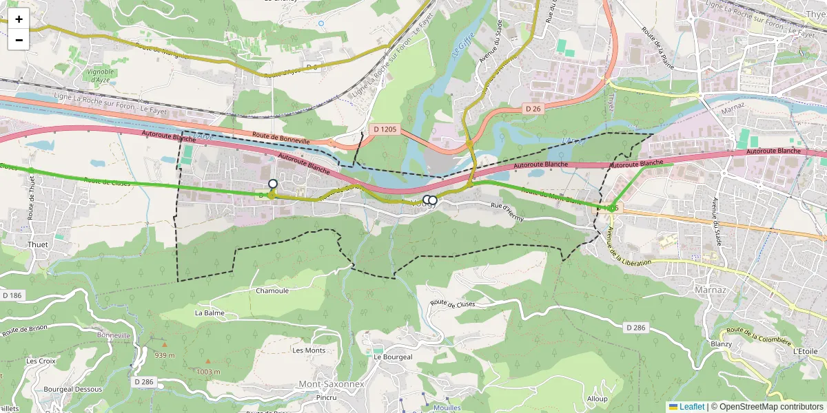 Carte du réseau de transport en commun à Vougy - lignes de bus et arrêts