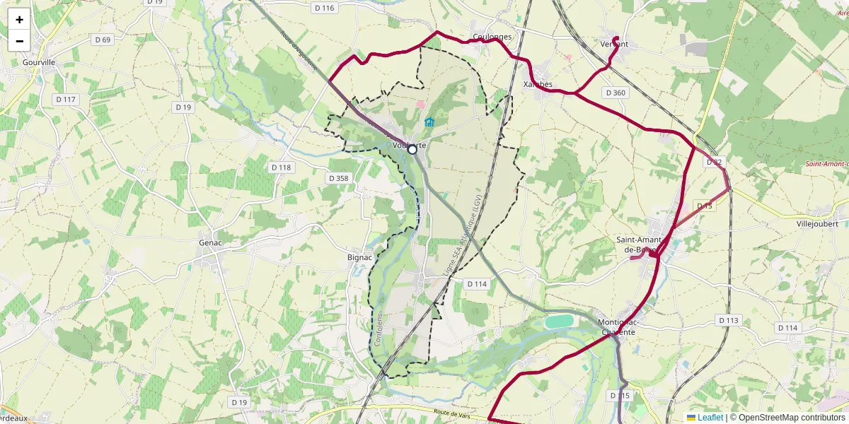 Carte du réseau de transport en commun à Vouharte - lignes de bus et arrêts