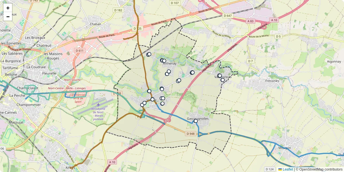 Carte du réseau de transport en commun à Vouillé - lignes de bus et arrêts