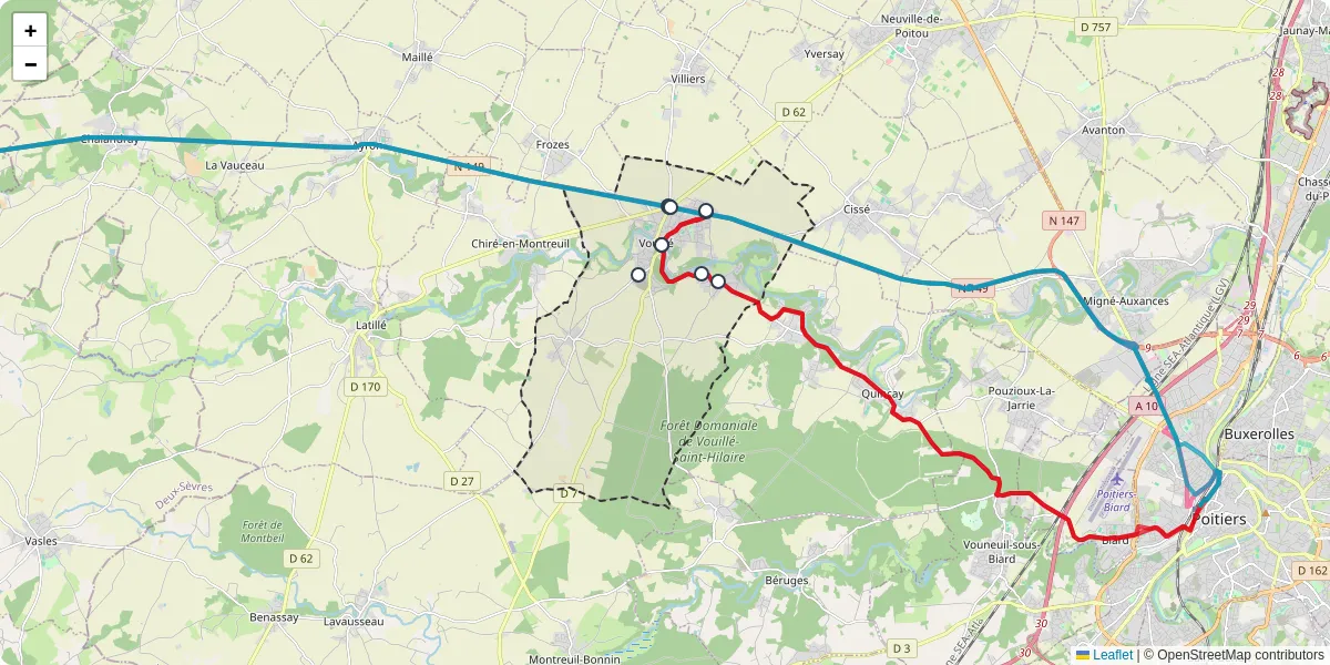 Carte du réseau de transport en commun à Vouillé - lignes de bus et arrêts