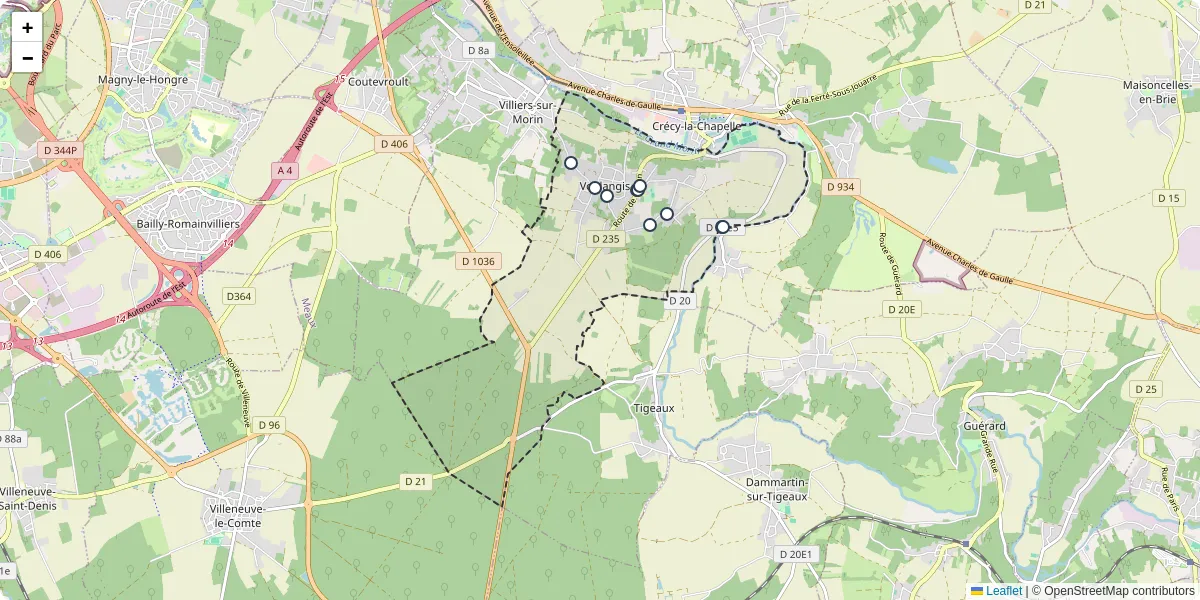 Carte du réseau de transport en commun à Voulangis - lignes de bus et arrêts