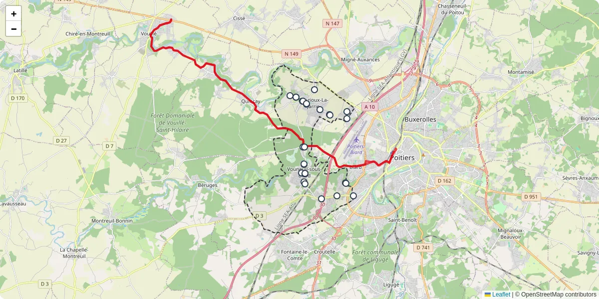 Carte du réseau de transport en commun à Vouneuil-sous-Biard - lignes de bus et arrêts