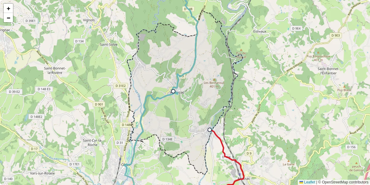 Carte du réseau de transport en commun à Voutezac - lignes de bus et arrêts
