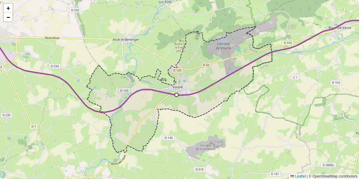 Carte du réseau de transport en commun à Voutré - lignes de bus et arrêts