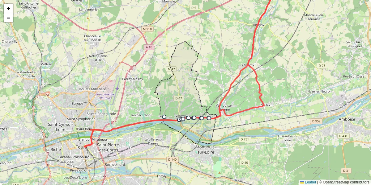 Carte du réseau de transport en commun à Vouvray - lignes de bus et arrêts