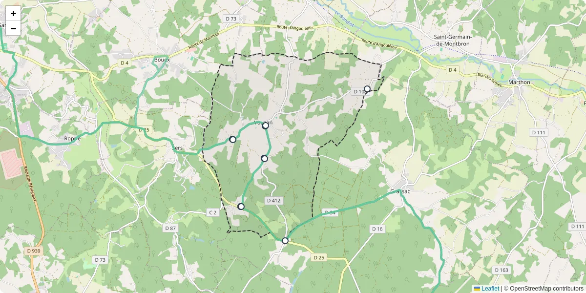 Carte du réseau de transport en commun à Vouzan - lignes de bus et arrêts