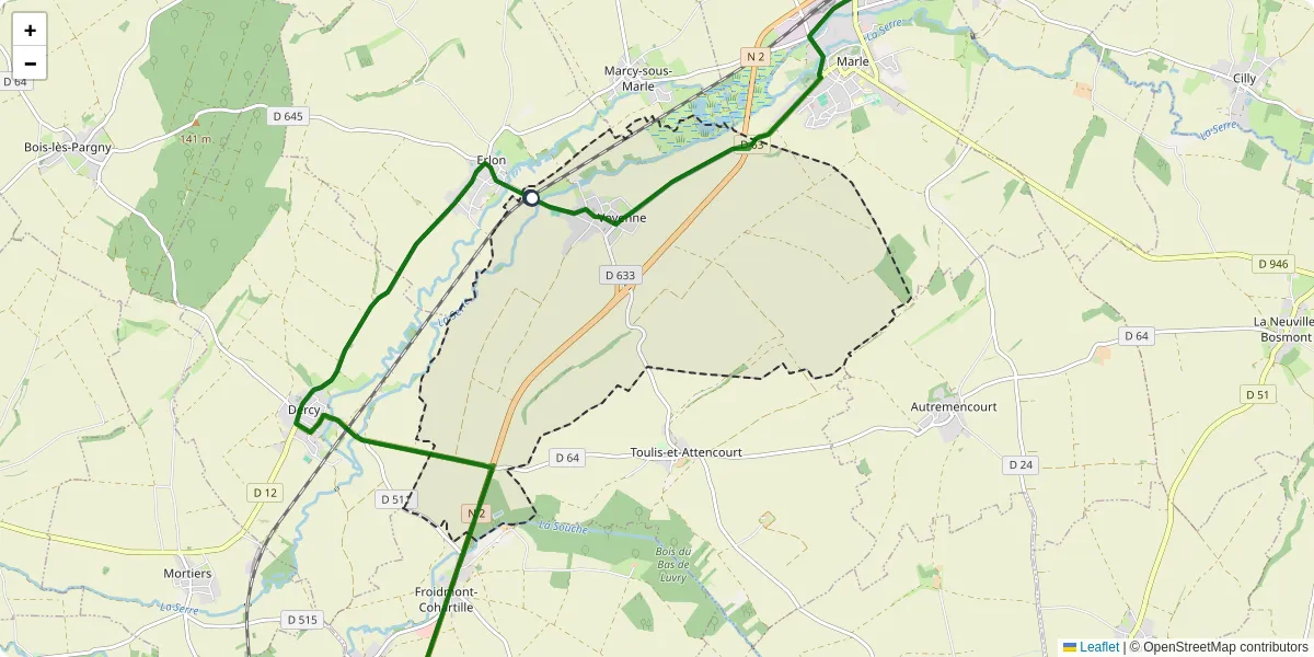 Carte du réseau de transport en commun à Voyenne - lignes de bus et arrêts