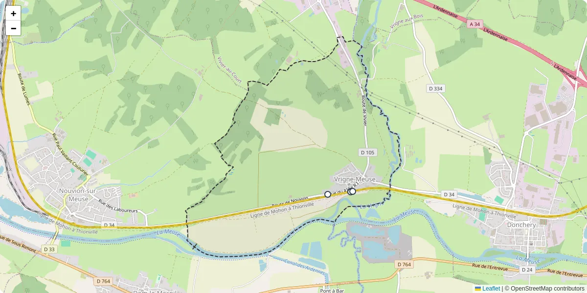 Carte du réseau de transport en commun à Vrigne-Meuse - lignes de bus et arrêts