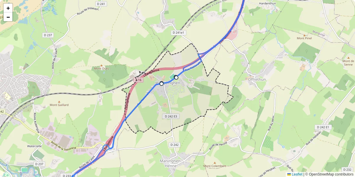 Carte du réseau de transport en commun à Wacquinghen - lignes de bus et arrêts