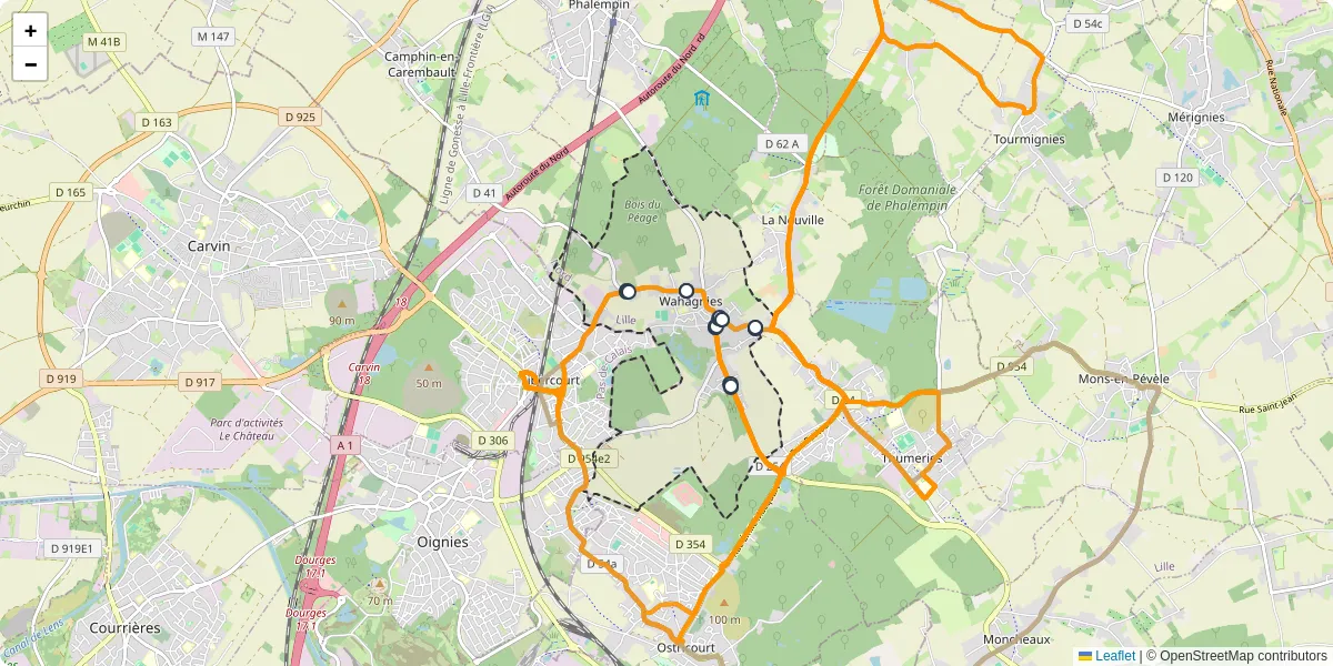 Carte du réseau de transport en commun à Wahagnies - lignes de bus et arrêts