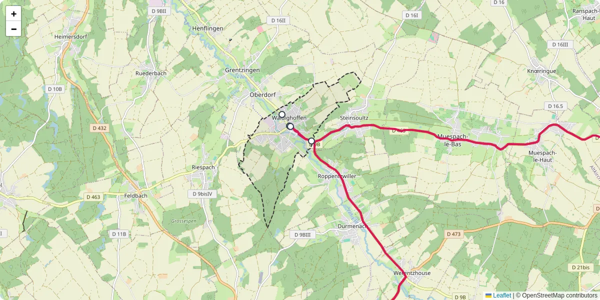 Carte du réseau de transport en commun à Waldighoffen - lignes de bus et arrêts
