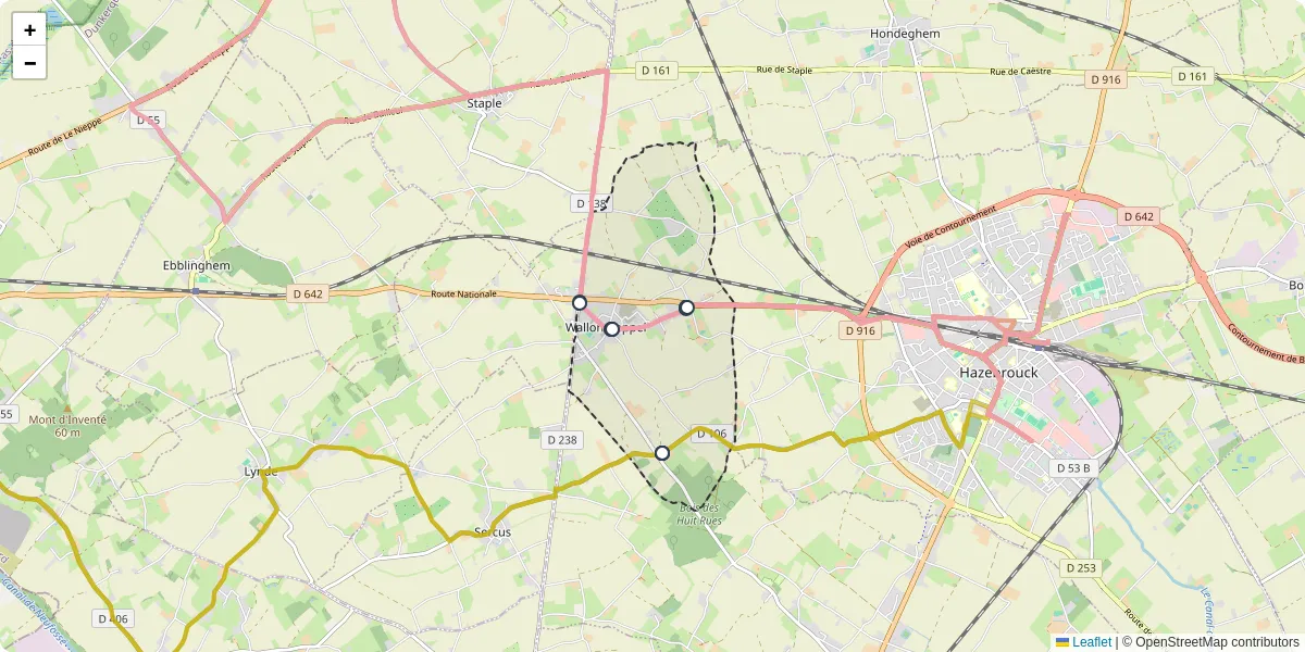 Carte du réseau de transport en commun à Wallon-Cappel - lignes de bus et arrêts