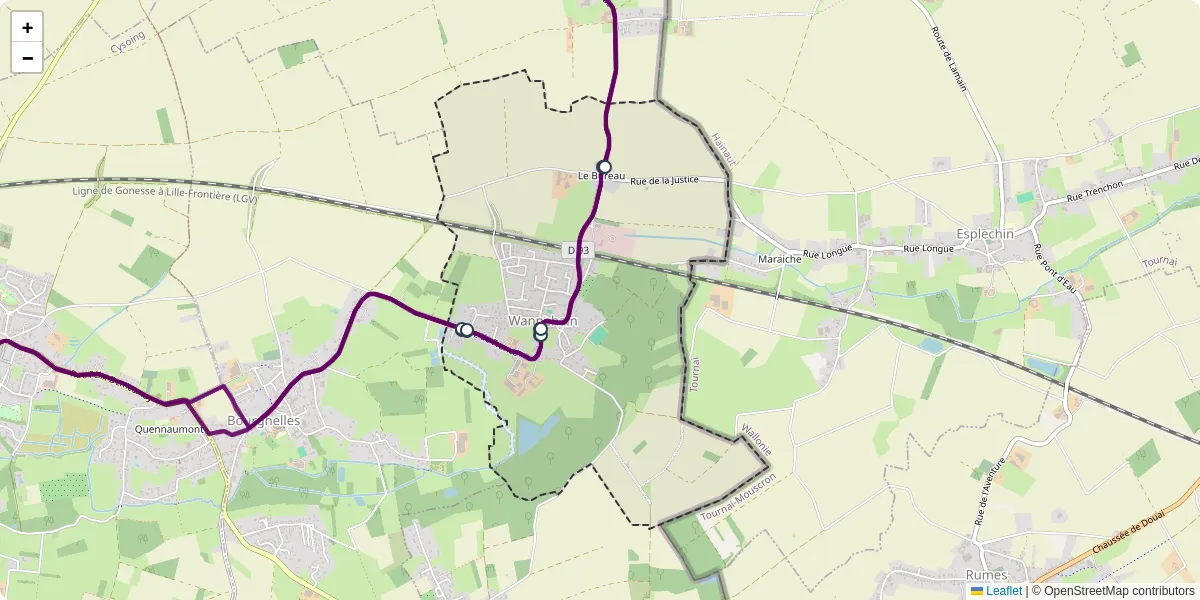 Carte du réseau de transport en commun à Wannehain - lignes de bus et arrêts