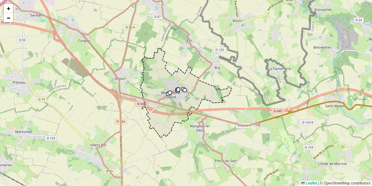 Carte du réseau de transport en commun à Wargnies-le-Grand - lignes de bus et arrêts