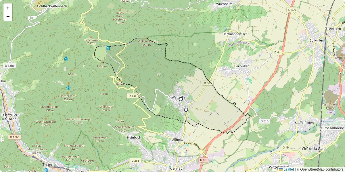 Carte du réseau de transport en commun à Wattwiller - lignes de bus et arrêts