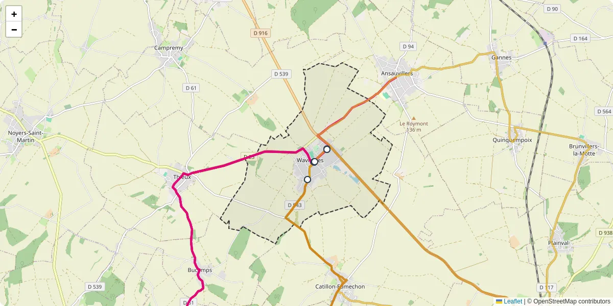 Carte du réseau de transport en commun à Wavignies - lignes de bus et arrêts